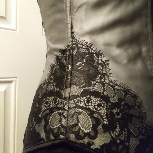 Stunning Silver Corset with Black Eyelash Lace Embellishments Overbust - Picture 3 of 14